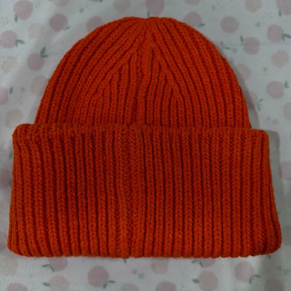 Acne Studios Orange Knit Hat With Smiley Face Logo - Picture 4 of 5